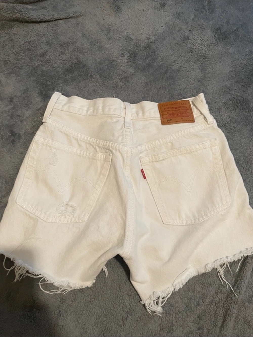 Levi's Cream Frayed Hem Denim Shorts